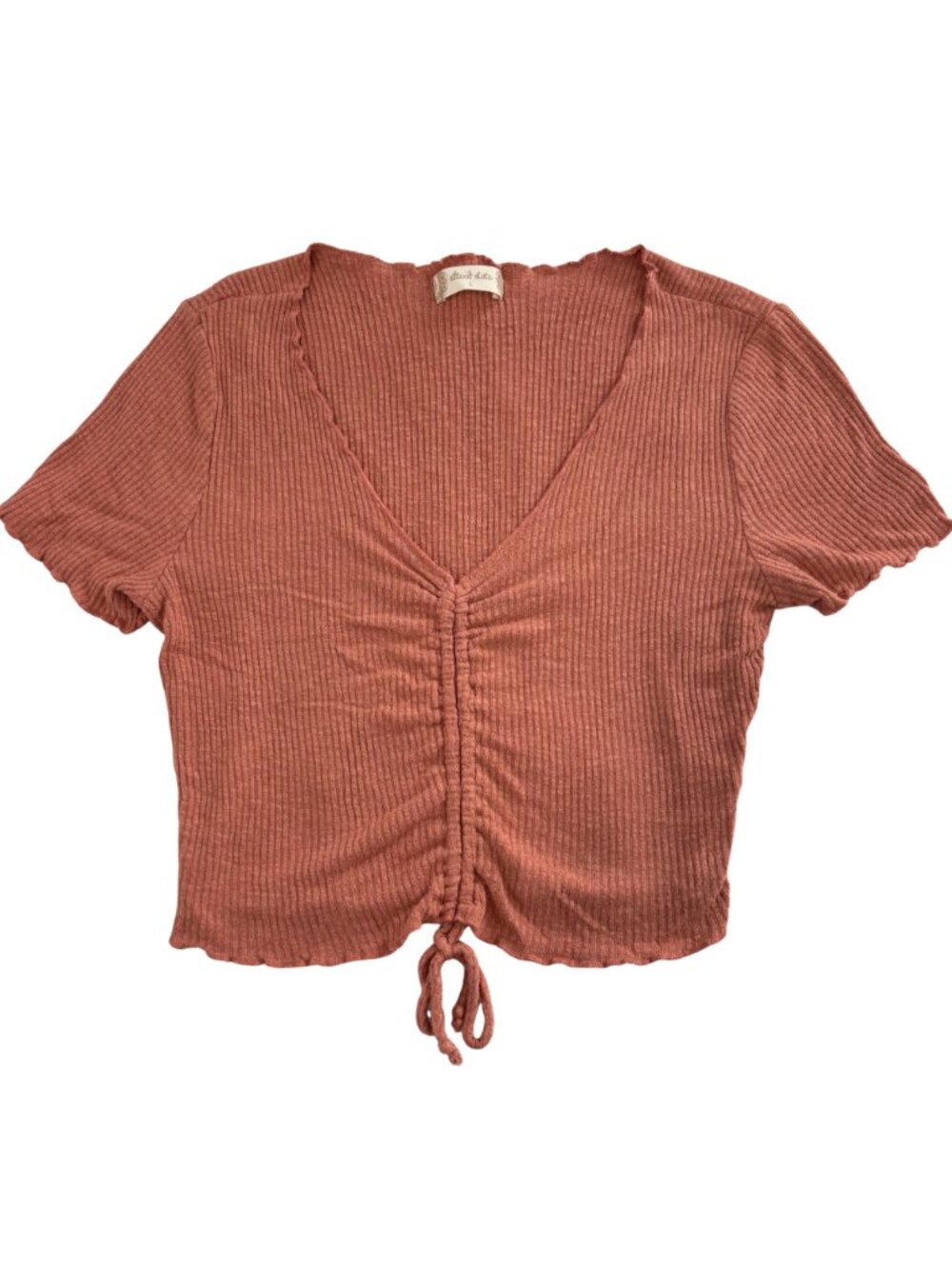 Altar'd State Women's Front Drawstring Ruched Crop Top in Soft Blush Size Large
